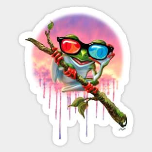 Cute Tree Froggy with 3D Glasses Hanging Out Sticker